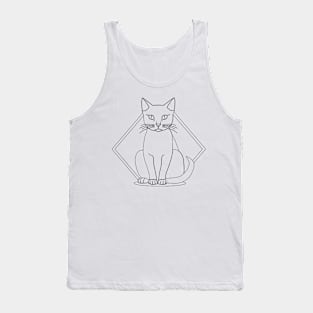 Minimal Geometric Cat black Tank Top